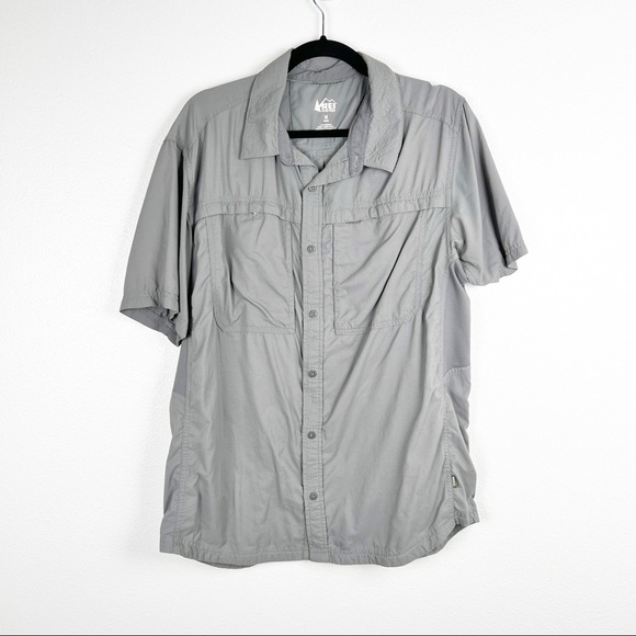 REI Mens Short Sleeve Outdoor Nylon Button up‎ Gray Sz M - Picture 1 of 6